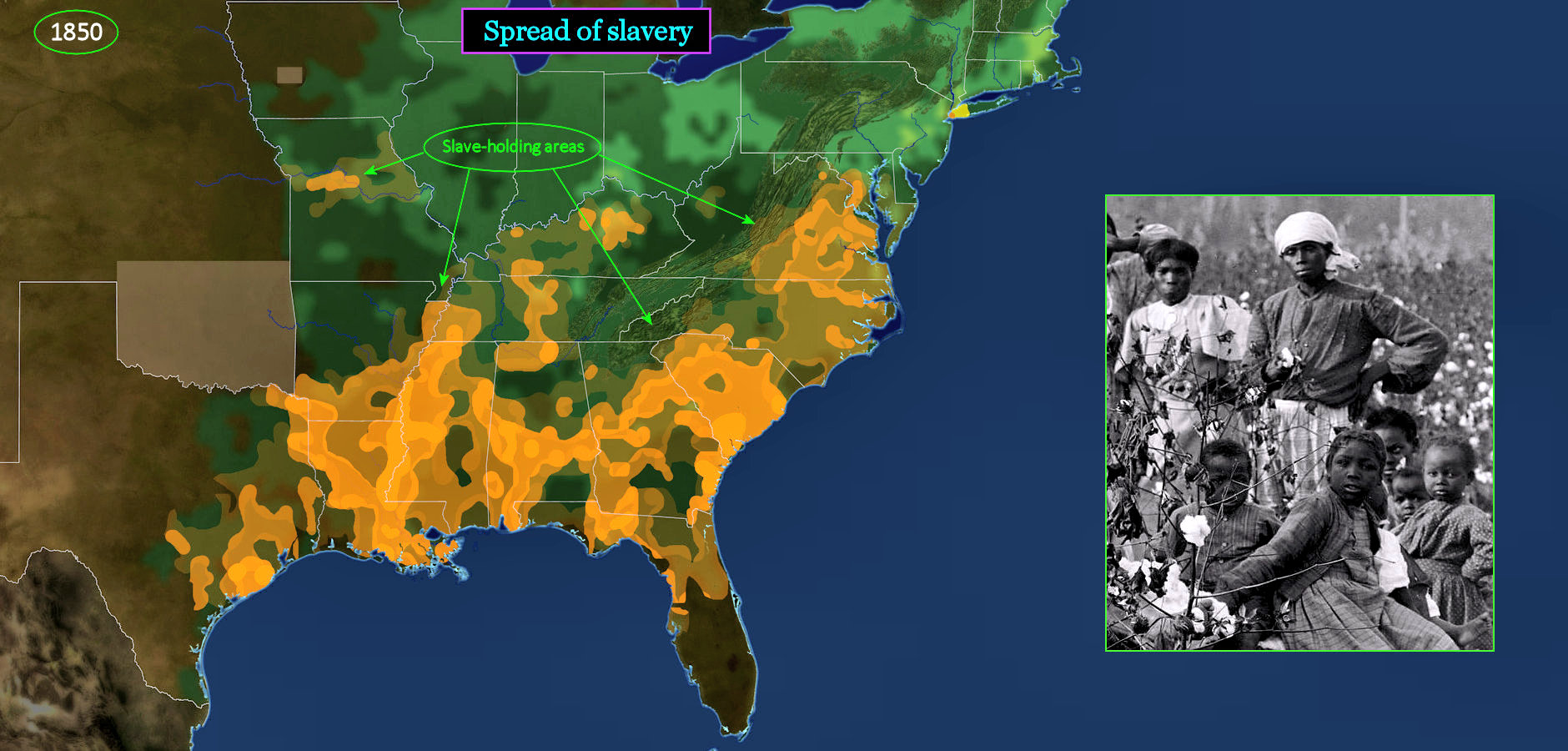 Spread of slavery, 1850 map